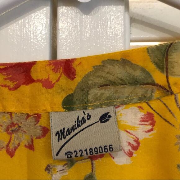 Vintage Manika Yellow Floral and Beaded Tunic Top Swim Cover - Picture 6 of 8
